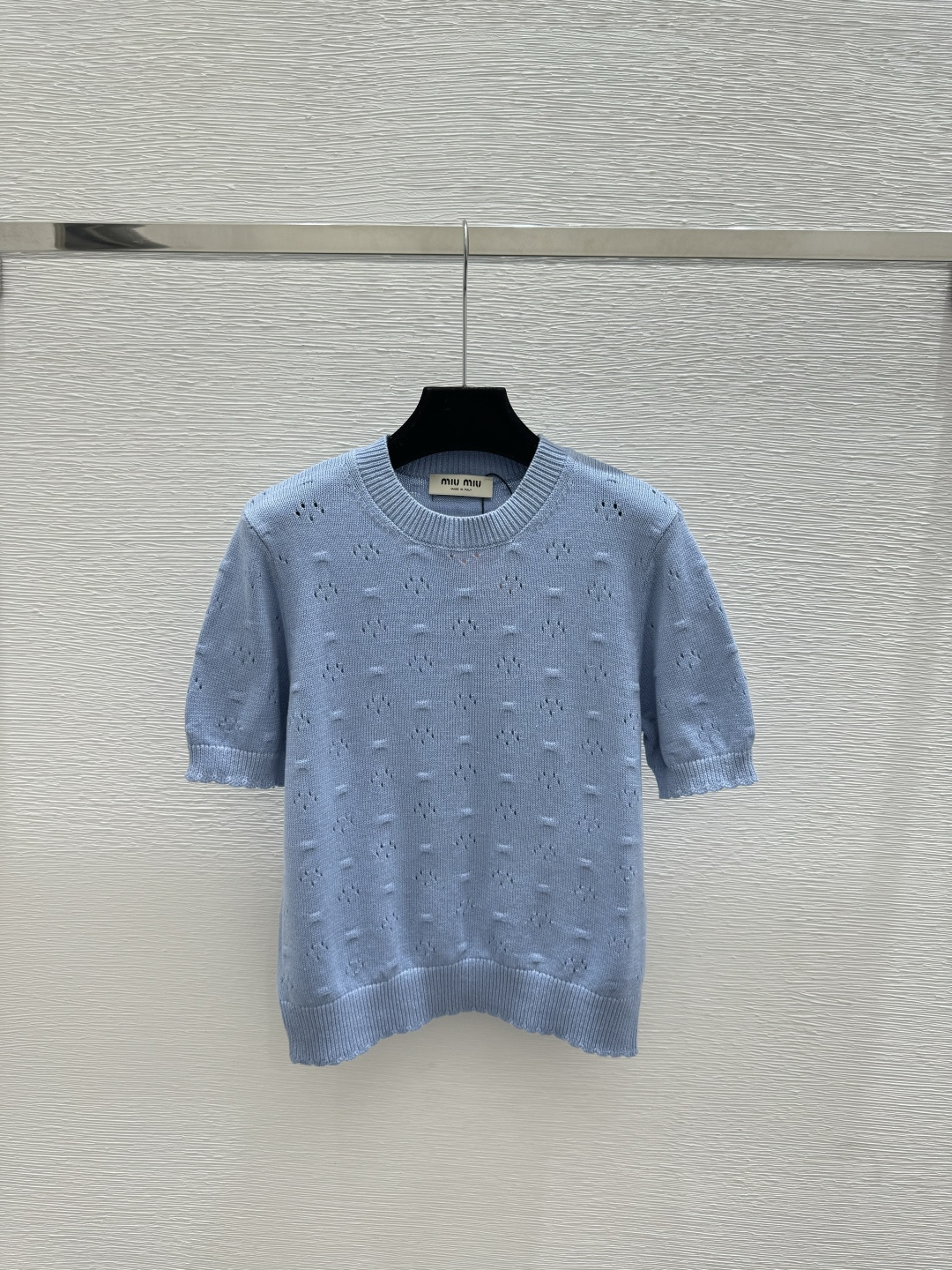 🆕M家🆕 早春新款 纯色镂空圆领针织短袖颜色：白色 蓝色 宝蓝尺码：36.38.40