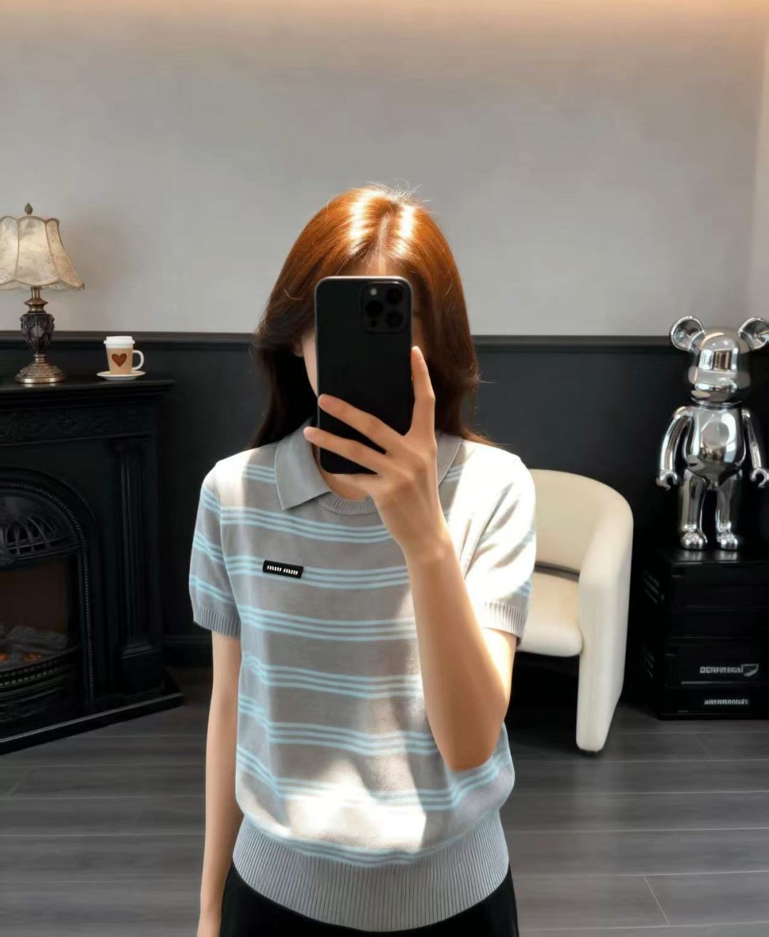 🆕M家🆕 春夏新款 撞色条纹翻领针织短袖颜色：白色 灰色尺码：36.38.40