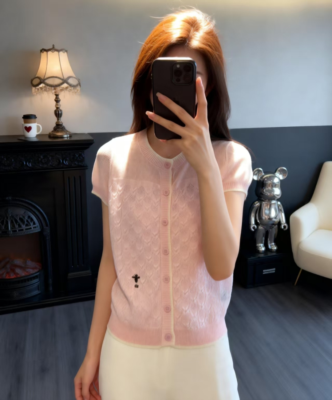 🆕D家🆕 春夏新款 撞色简约圆领针织短袖开衫颜色：白色 粉色 蓝色尺码：36.38.40