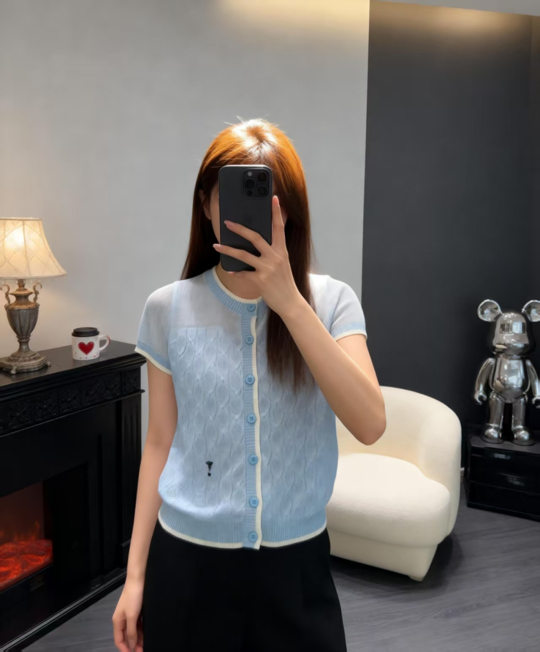 🆕D家🆕 春夏新款 撞色简约圆领针织短袖开衫颜色：白色 粉色 蓝色尺码：36.38.40