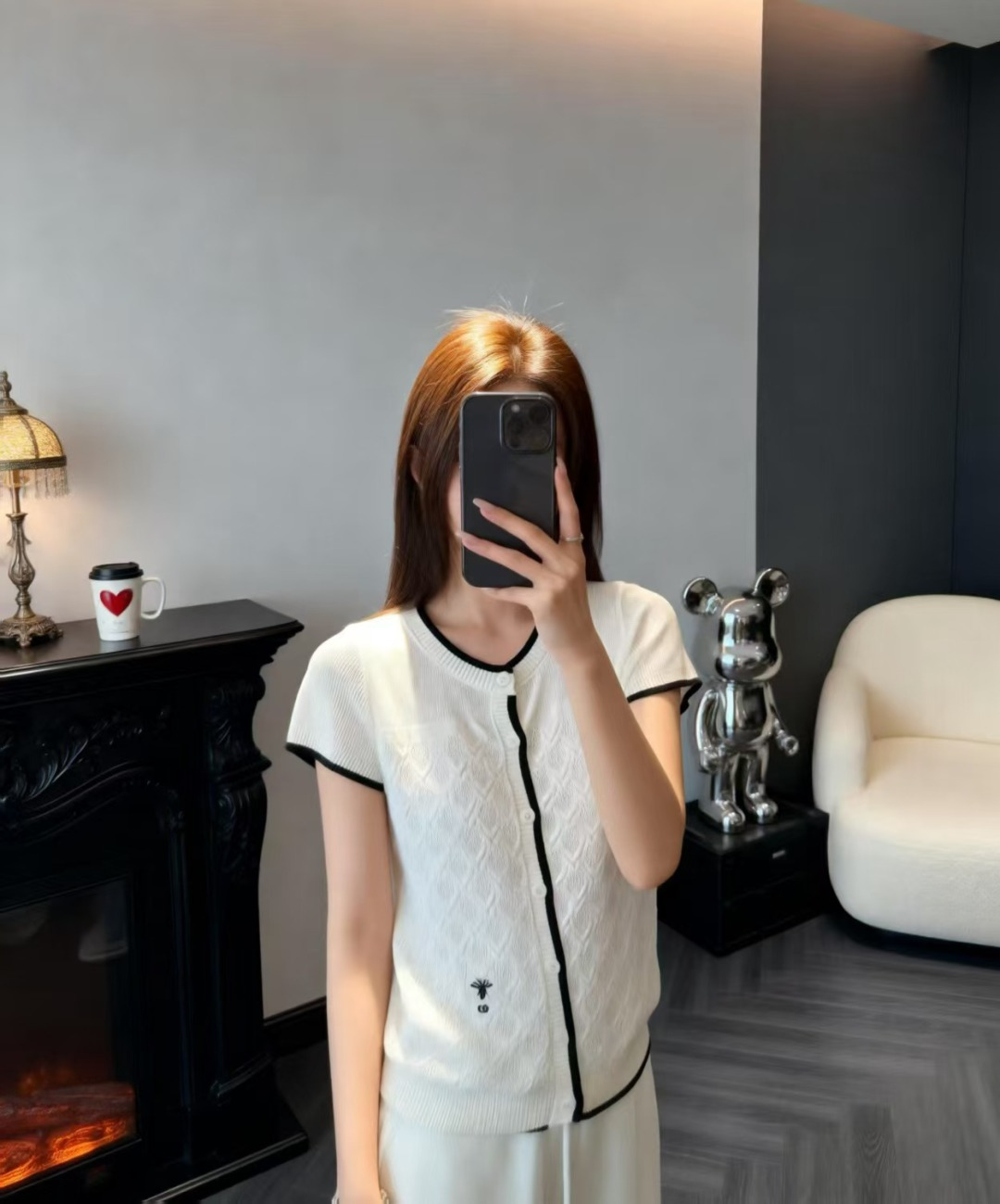 🆕D家🆕 春夏新款 撞色简约圆领针织短袖开衫颜色：白色 粉色 蓝色尺码：36.38.40