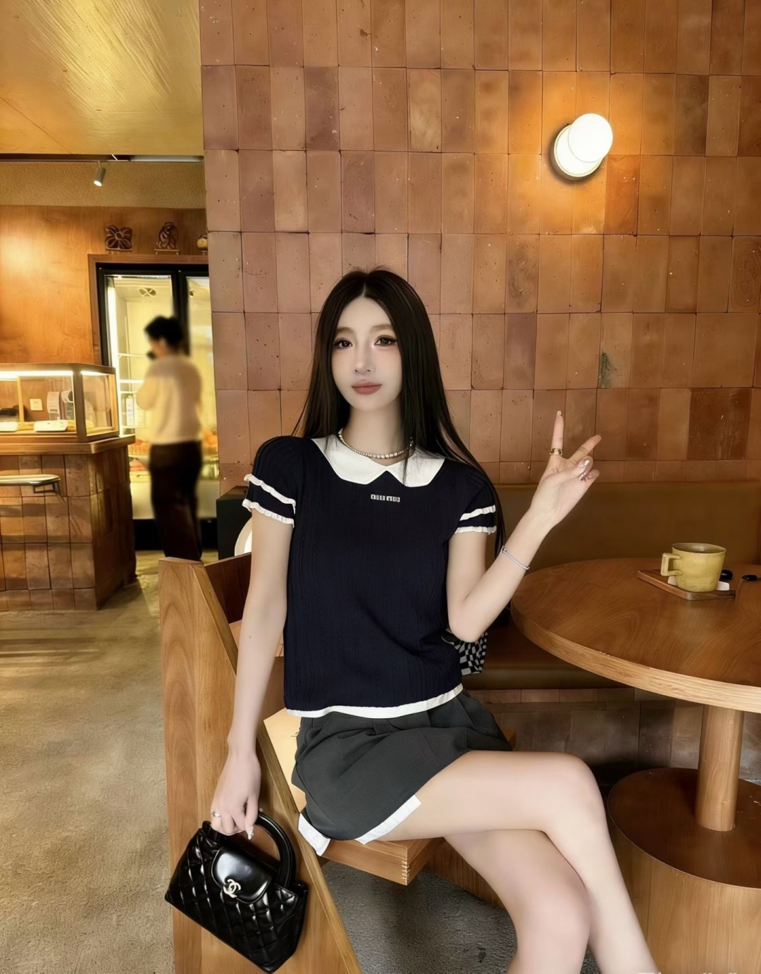 🆕M家🆕 春夏新款 撞色翻领镂空针织短袖颜色：白色 蓝色 宝蓝尺码：36.38.40