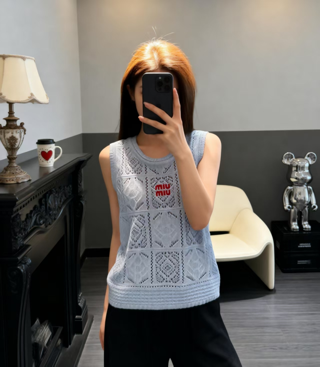 🆕M家🆕 春夏新款 纯色镂空圆领针织背心颜色：白色 蓝色尺码：36.38.40