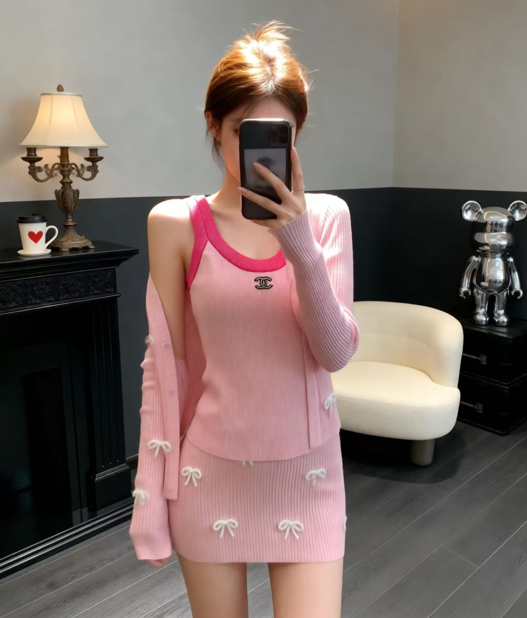 🆕CH家🆕 春夏新款 撞色简约针织吊带两件套颜色：白色 黄色 粉色 蓝色尺码：36.38.40