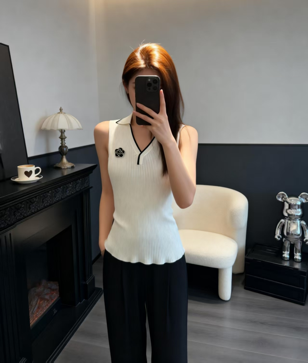 🆕CH家🆕 春夏新款 撞色翻领针织背心颜色：白色 蓝色 宝蓝尺码：36.38.40