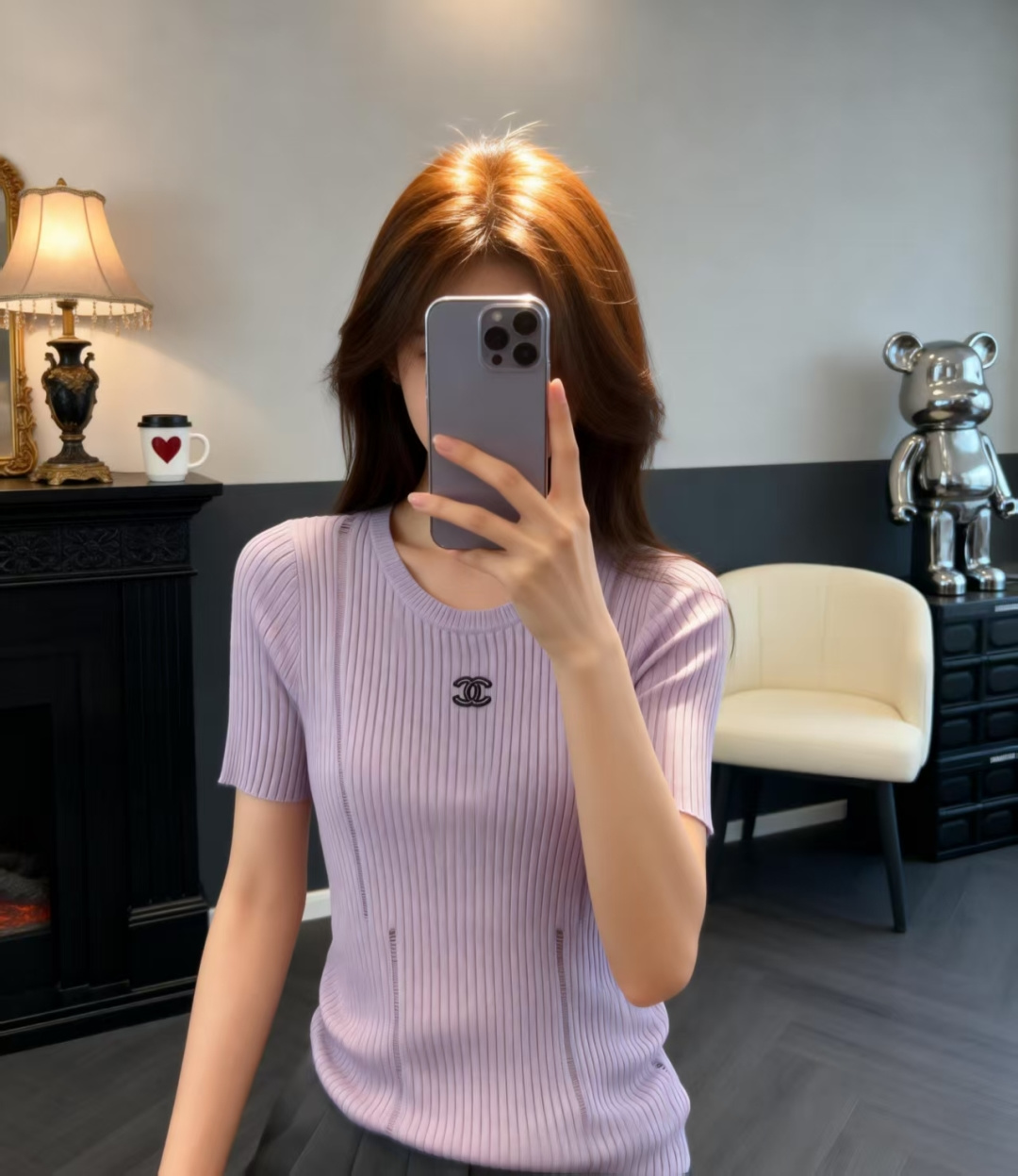 🆕CH家🆕 春夏新款 纯色简约圆领针织短袖颜色：白色 紫色尺码：36.38.40