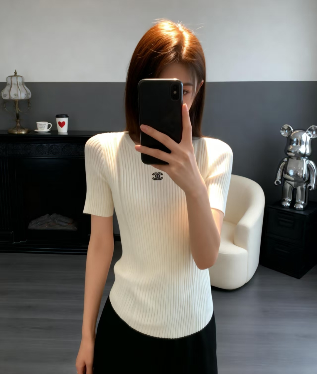 🆕CH家🆕 春夏新款 纯色简约圆领针织短袖颜色：白色 紫色尺码：36.38.40