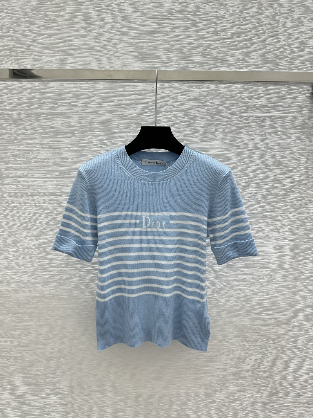 🆕D家🆕 春夏新款 撞色字母条纹圆领针织短袖颜色：白色 粉色 蓝色 宝蓝尺码：36.38.40