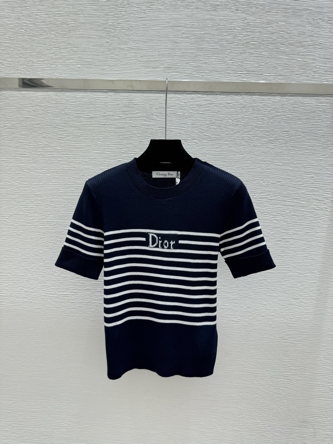 🆕D家🆕 春夏新款 撞色字母条纹圆领针织短袖颜色：白色 粉色 蓝色 宝蓝尺码：36.38.40