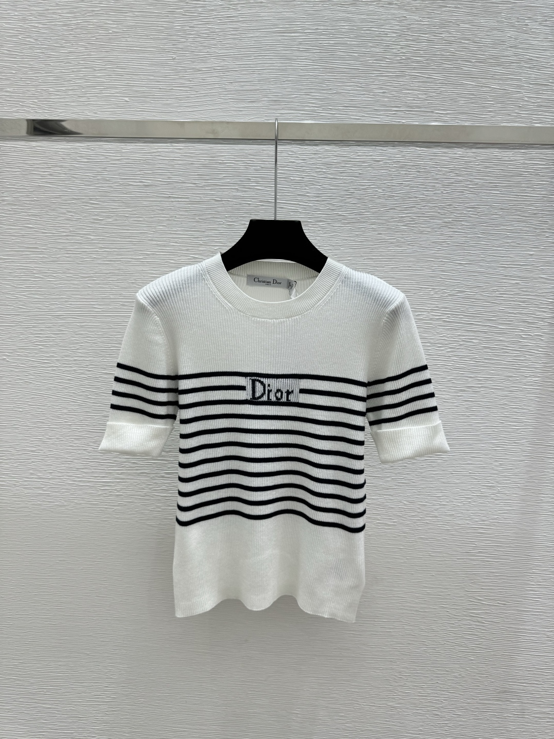 🆕D家🆕 春夏新款 撞色字母条纹圆领针织短袖颜色：白色 粉色 蓝色 宝蓝尺码：36.38.40