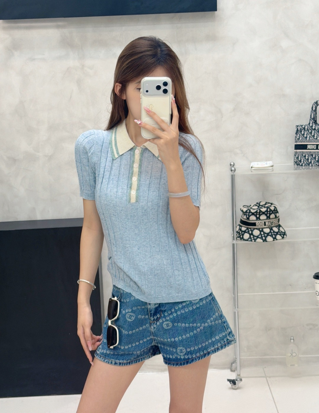 🆕P家🆕 春夏新款 撞色翻领简约针织短袖颜色：蓝色 灰色尺码：36.38.40