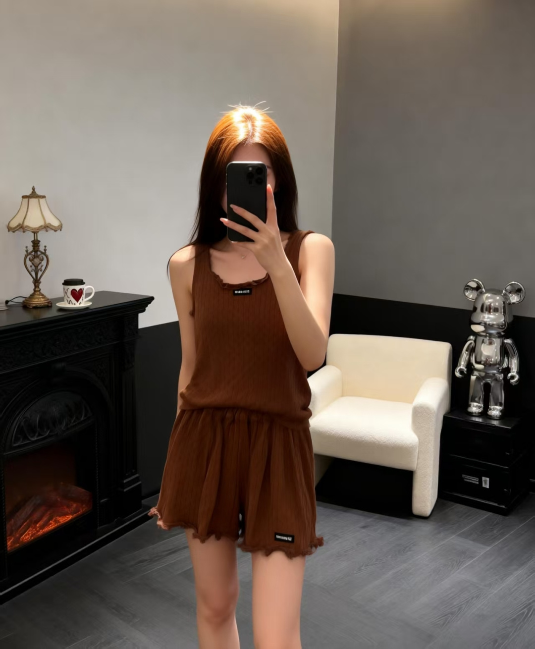 🆕M家🆕 春夏新款 纯色简约针织圆领套装颜色：咖啡 黑色尺码：36.38.40