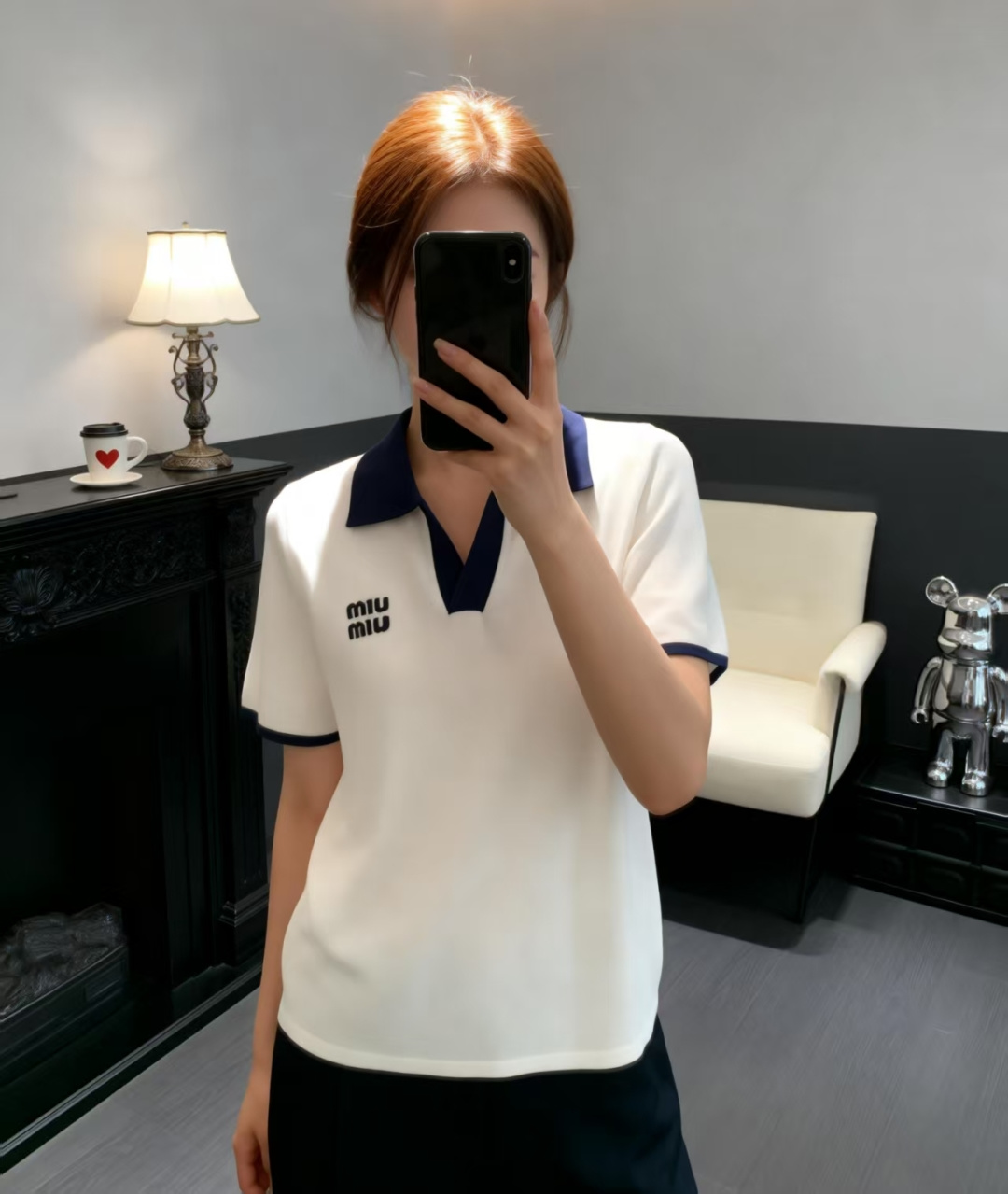 🆕M家🆕 春夏新款 撞色翻领针织短袖颜色：白色 宝蓝尺码：36.38.40