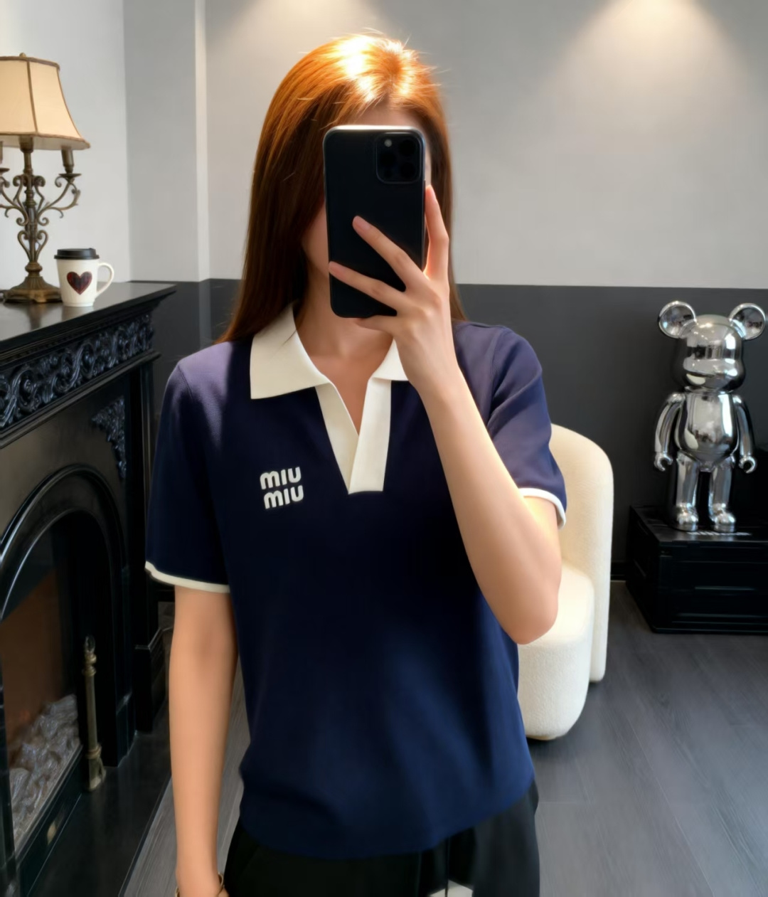 🆕M家🆕 春夏新款 撞色翻领针织短袖颜色：白色 宝蓝尺码：36.38.40