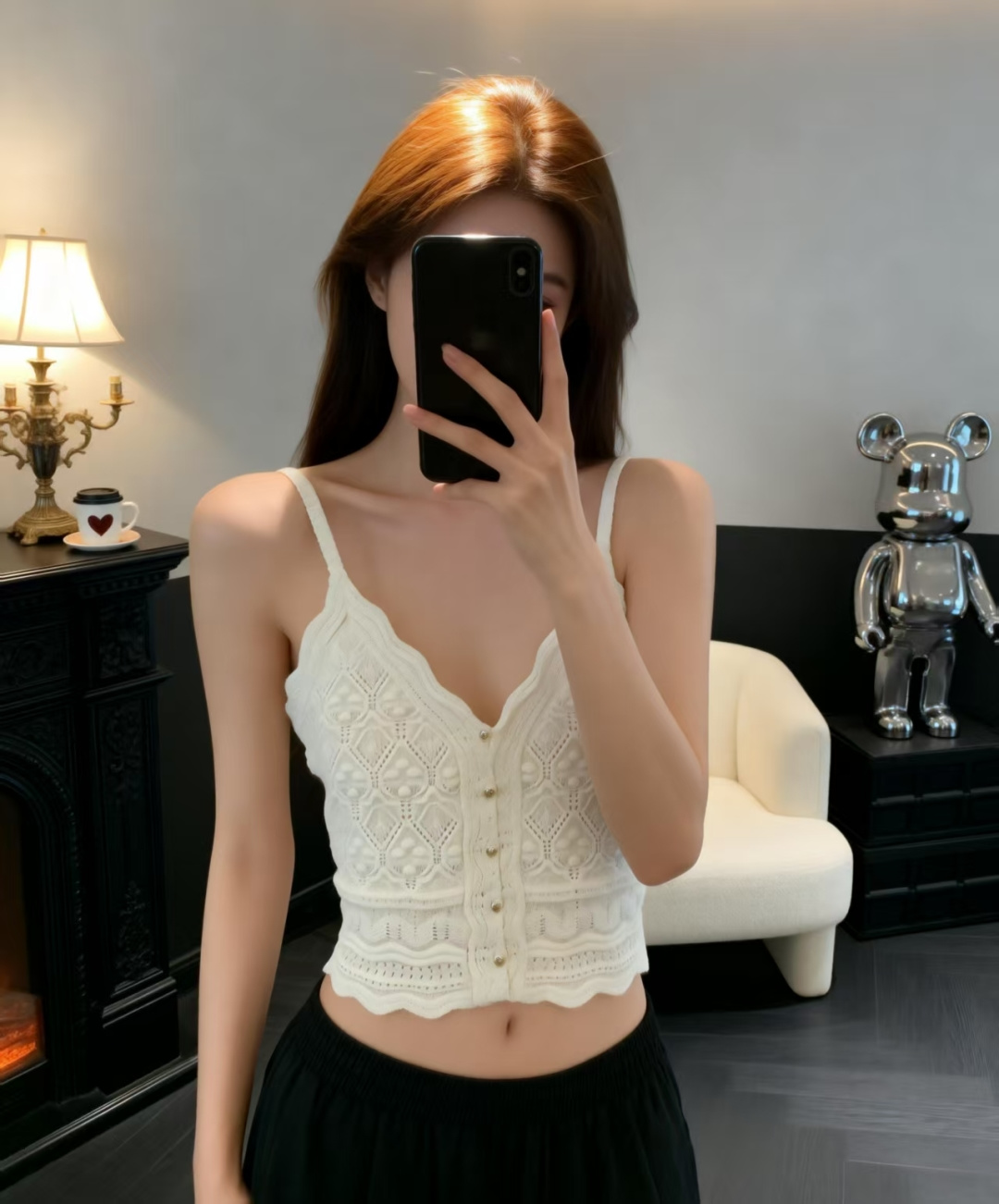 🆕CH家🆕 春夏新款 纯色菱格V领针织吊带颜色：白色 蓝色尺码：36.38.40