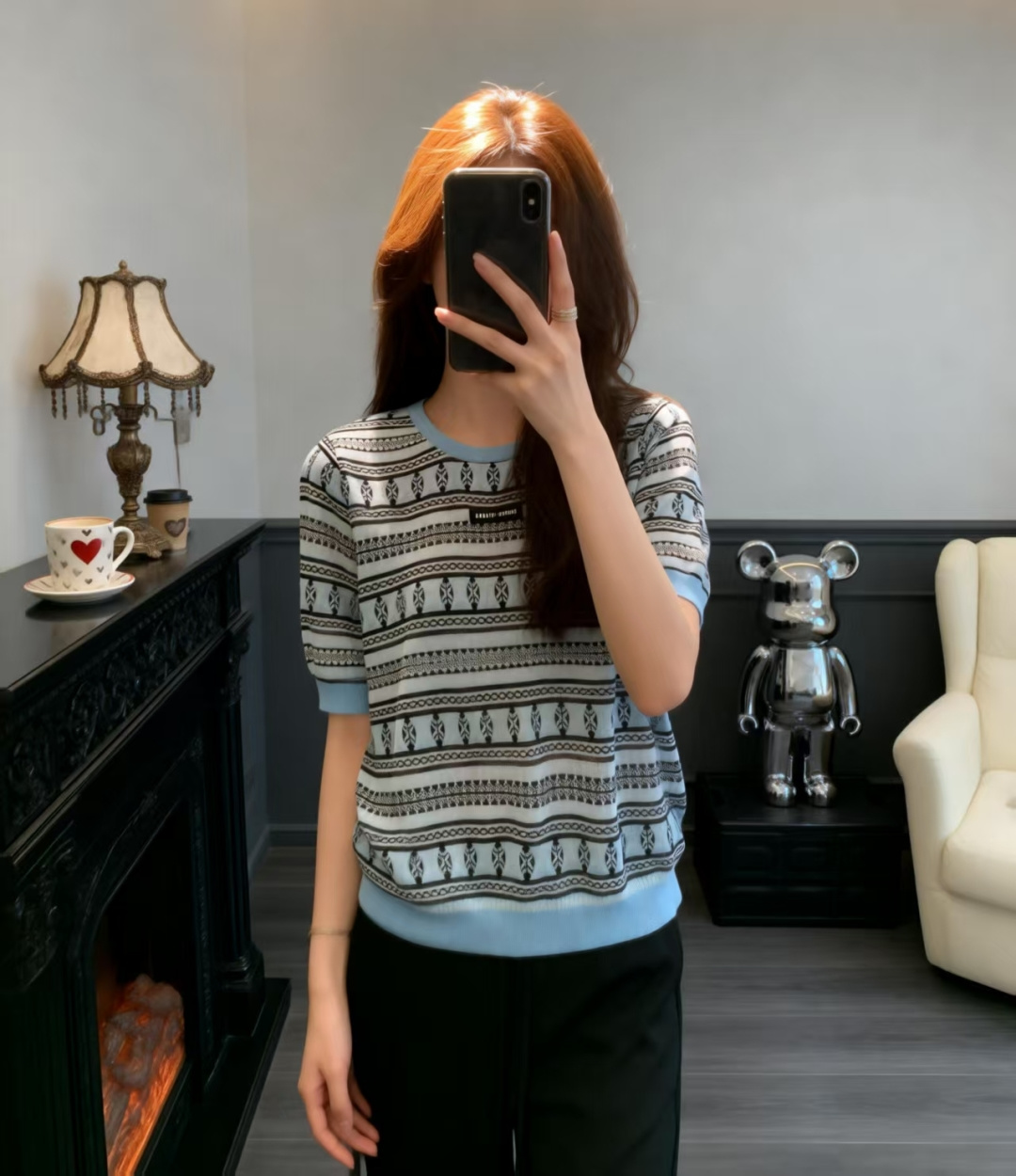 🆕M家🆕 春夏新款 撞色条纹圆领针织短袖颜色：蓝色 尺码：36.38.40