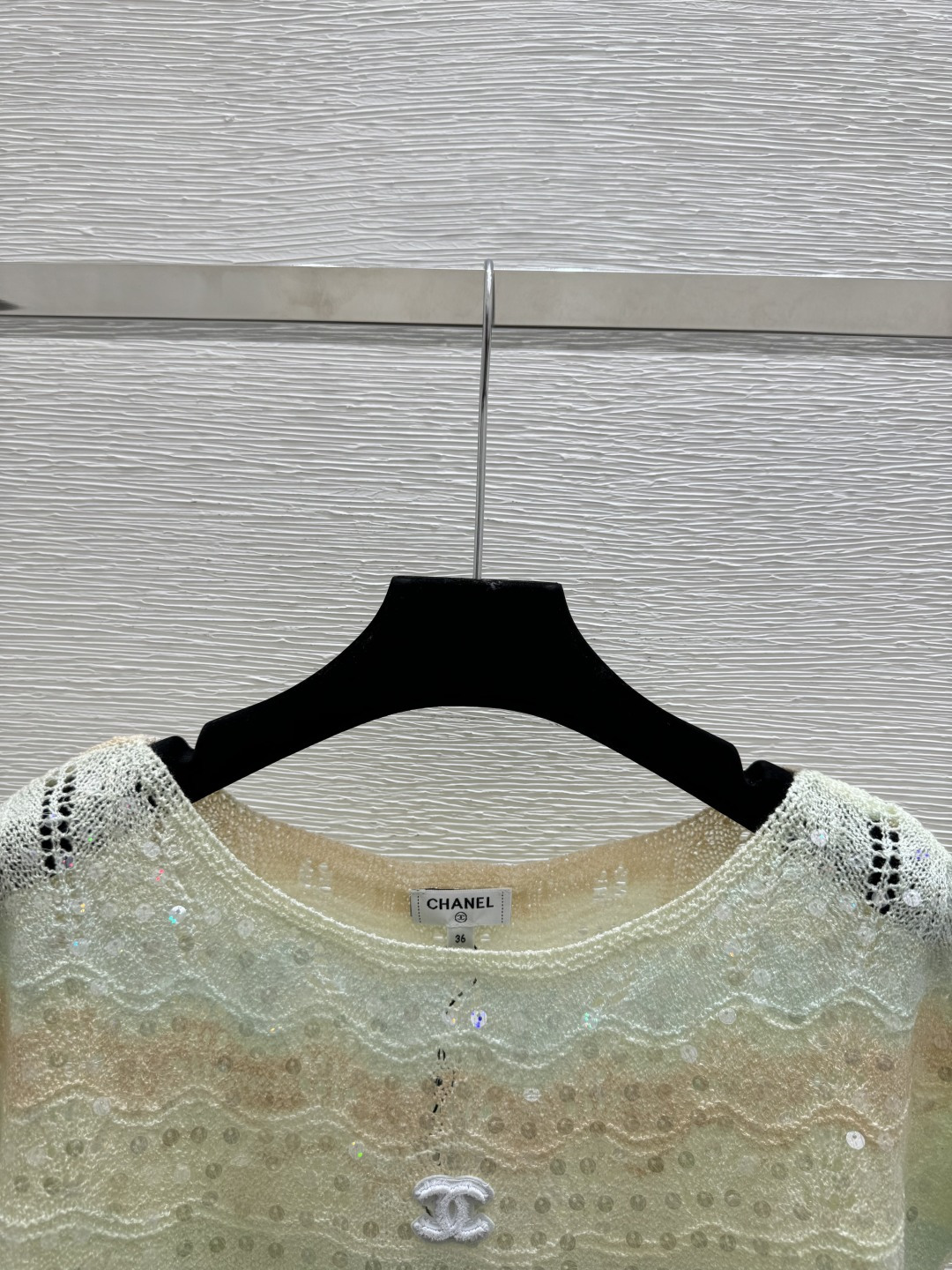 🆕CH家🆕 春夏新款 撞色珠片镂空圆领针织背心颜色：黄色尺码：36.38.40