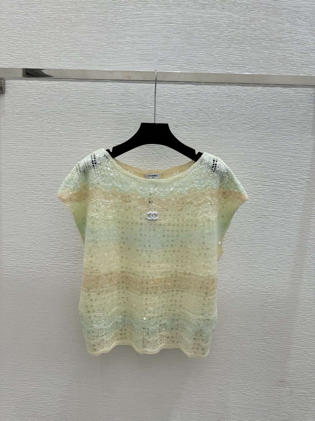 🆕CH家🆕 春夏新款 撞色珠片镂空圆领针织背心颜色：黄色尺码：36.38.40