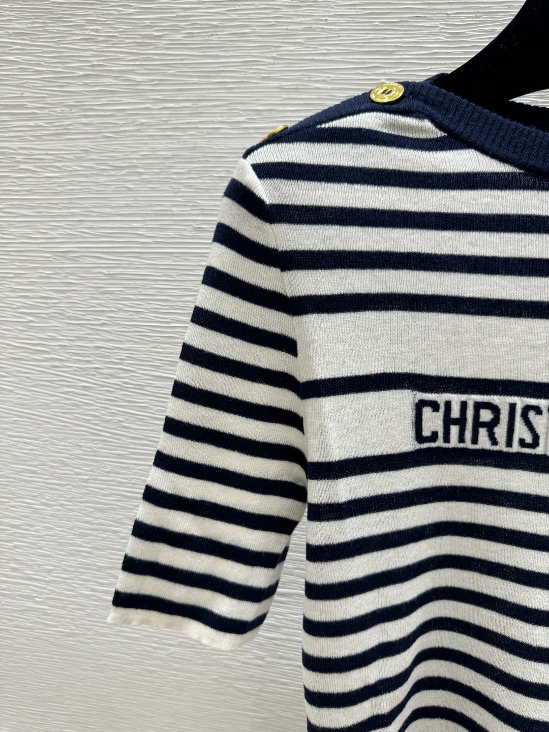 🆕D家🆕 春夏新款 撞色五角星字母条纹圆领针织短袖颜色：宝蓝尺码：36.38.40