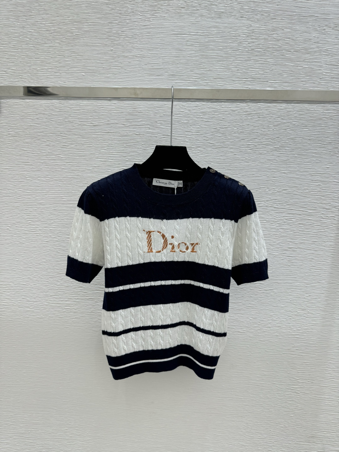 🆕D家🆕 春夏新款 撞色条纹圆领针织短袖颜色：咖啡 宝蓝尺码：36.38.40