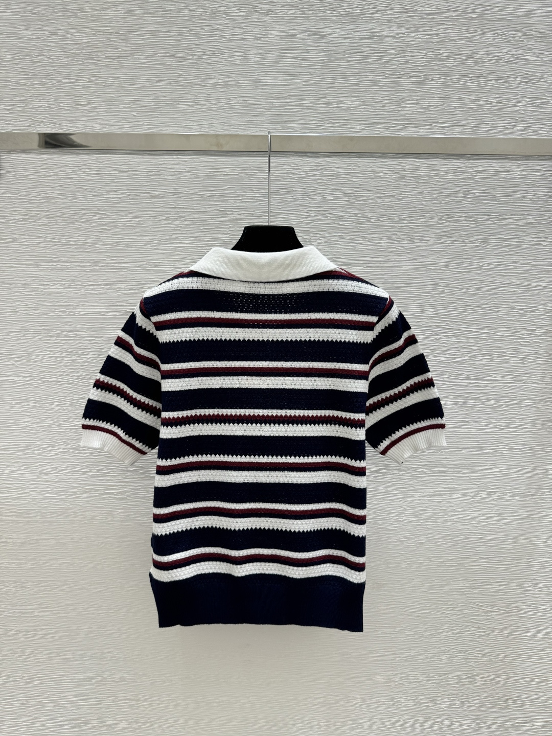 🆕M家🆕 春夏新款 撞色条纹翻领针织短袖颜色：宝蓝尺码：36.38.40