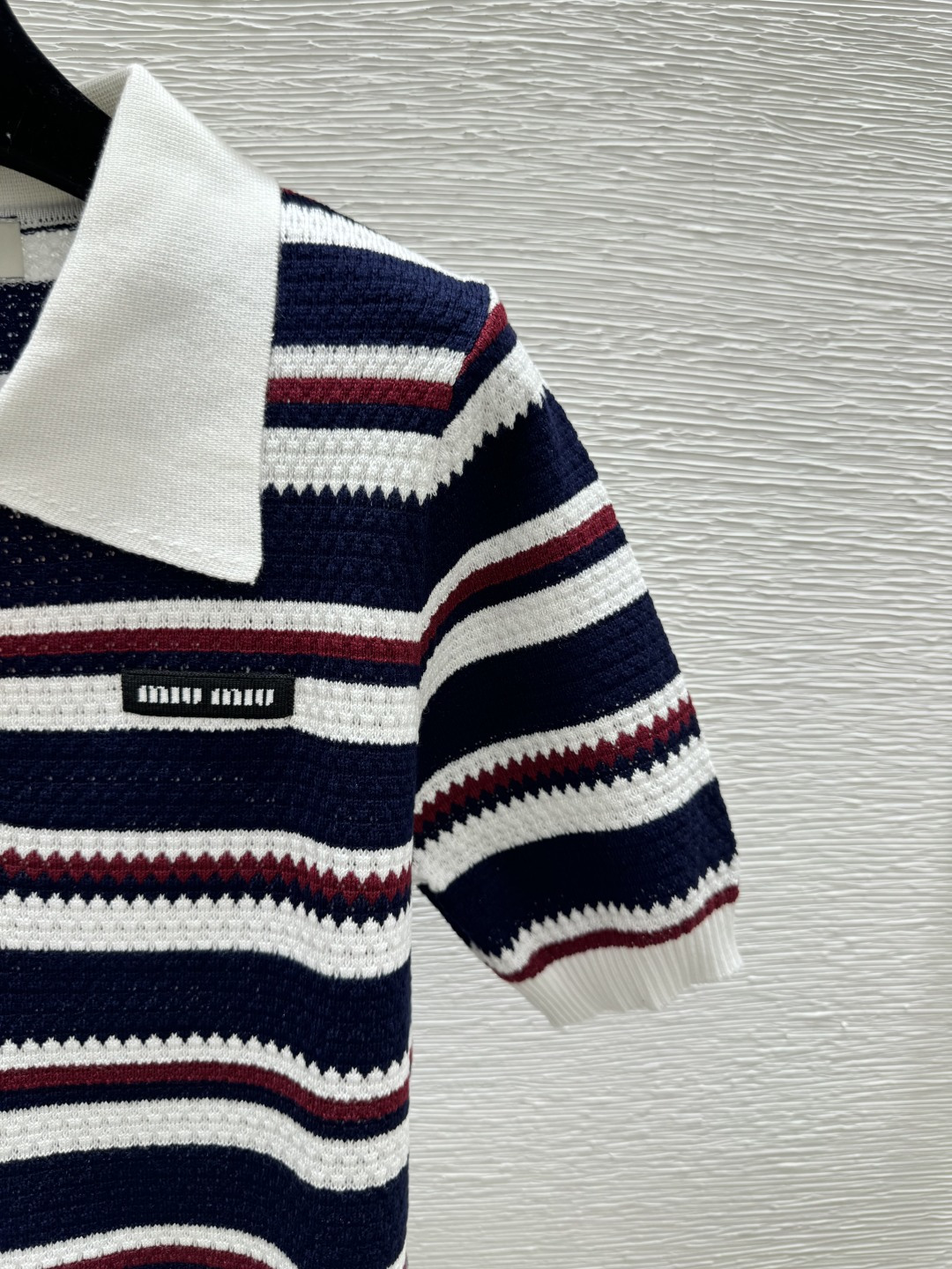 🆕M家🆕 春夏新款 撞色条纹翻领针织短袖颜色：宝蓝尺码：36.38.40