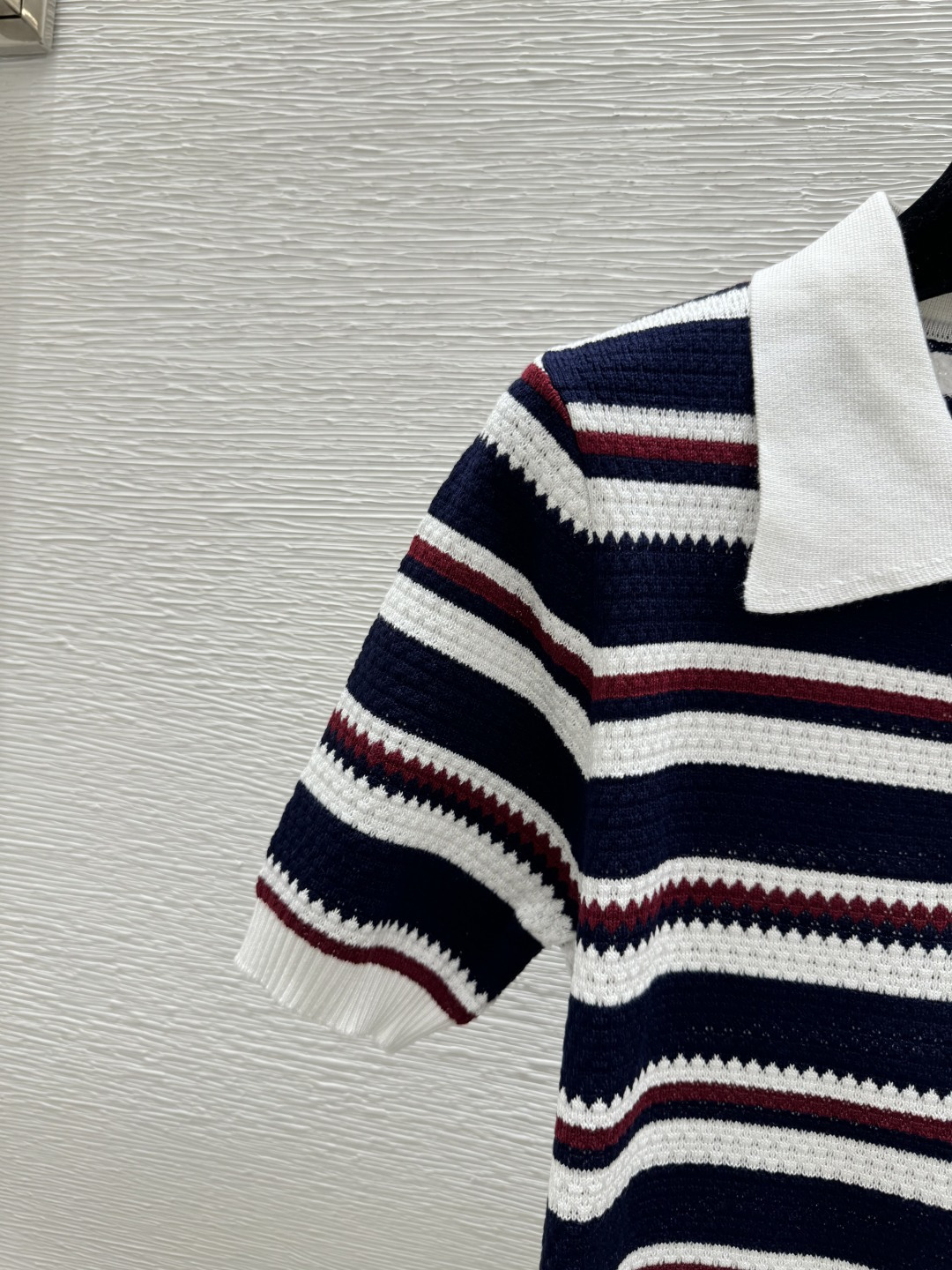 🆕M家🆕 春夏新款 撞色条纹翻领针织短袖颜色：宝蓝尺码：36.38.40