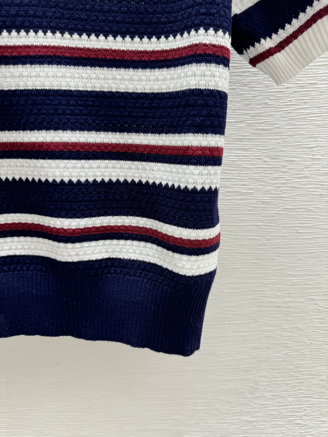 🆕M家🆕 春夏新款 撞色条纹翻领针织短袖颜色：宝蓝尺码：36.38.40