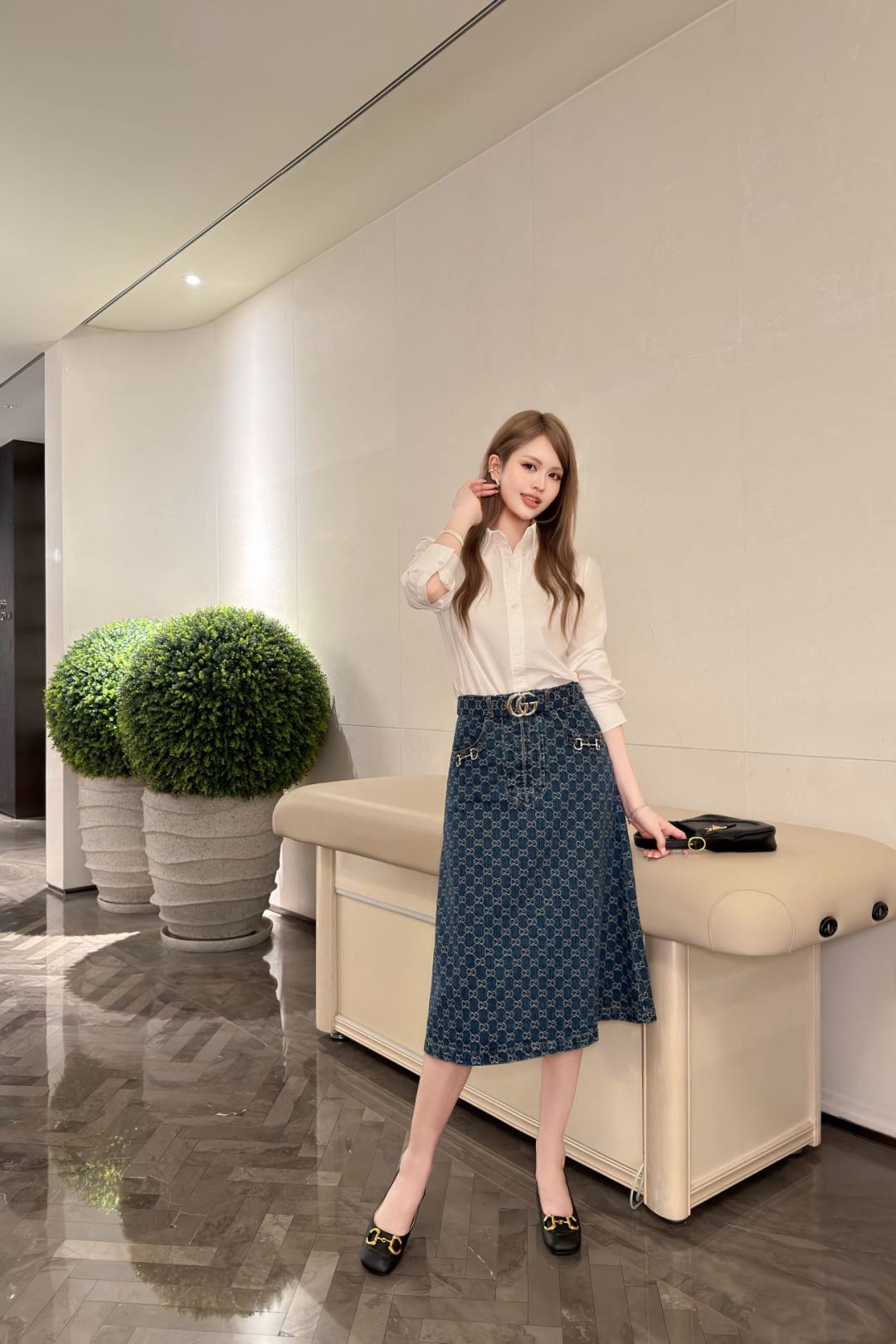 🆕G家🆕 春夏新款 撞色老花字母牛仔半裙颜色：蓝色尺码：36.38.40