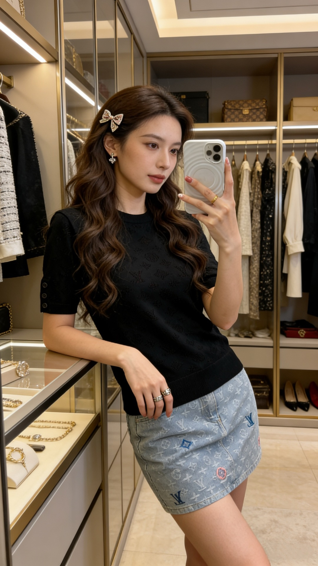 🆕L家🆕 春夏新款 纯色老花字母镂空圆领针织短袖颜色：白色 黑色尺码：36.38.40