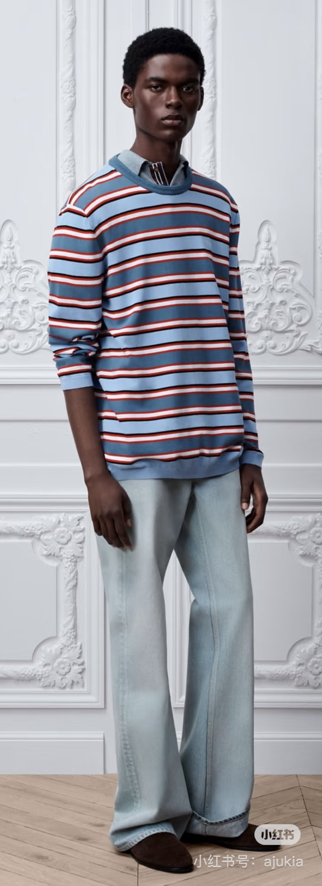 🆕D家🆕 春夏新款 撞色条纹圆领针织长袖颜色：蓝色尺码：36.38.40