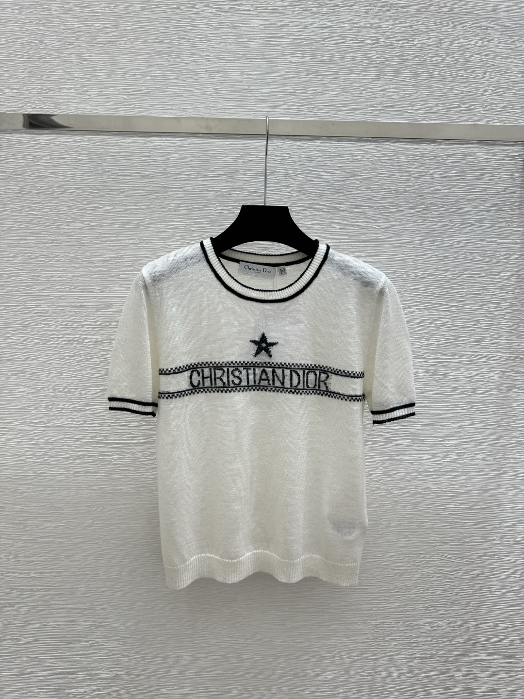 🆕D家🆕 春夏新款 撞色字母圆领针织短袖颜色：白色 黄色 宝蓝尺码：36.38.40