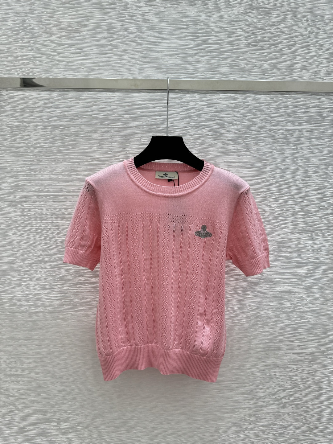 🆕VI家🆕 春夏新款 纯色镂空圆领针织短袖颜色：粉色 黑色尺码：36.38.40