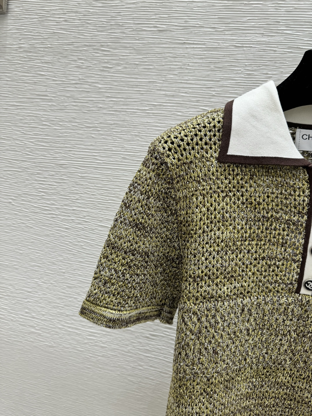 🆕CH家🆕 春夏新款 撞色翻领镂空针织短袖颜色：绿色尺码：36.38.40