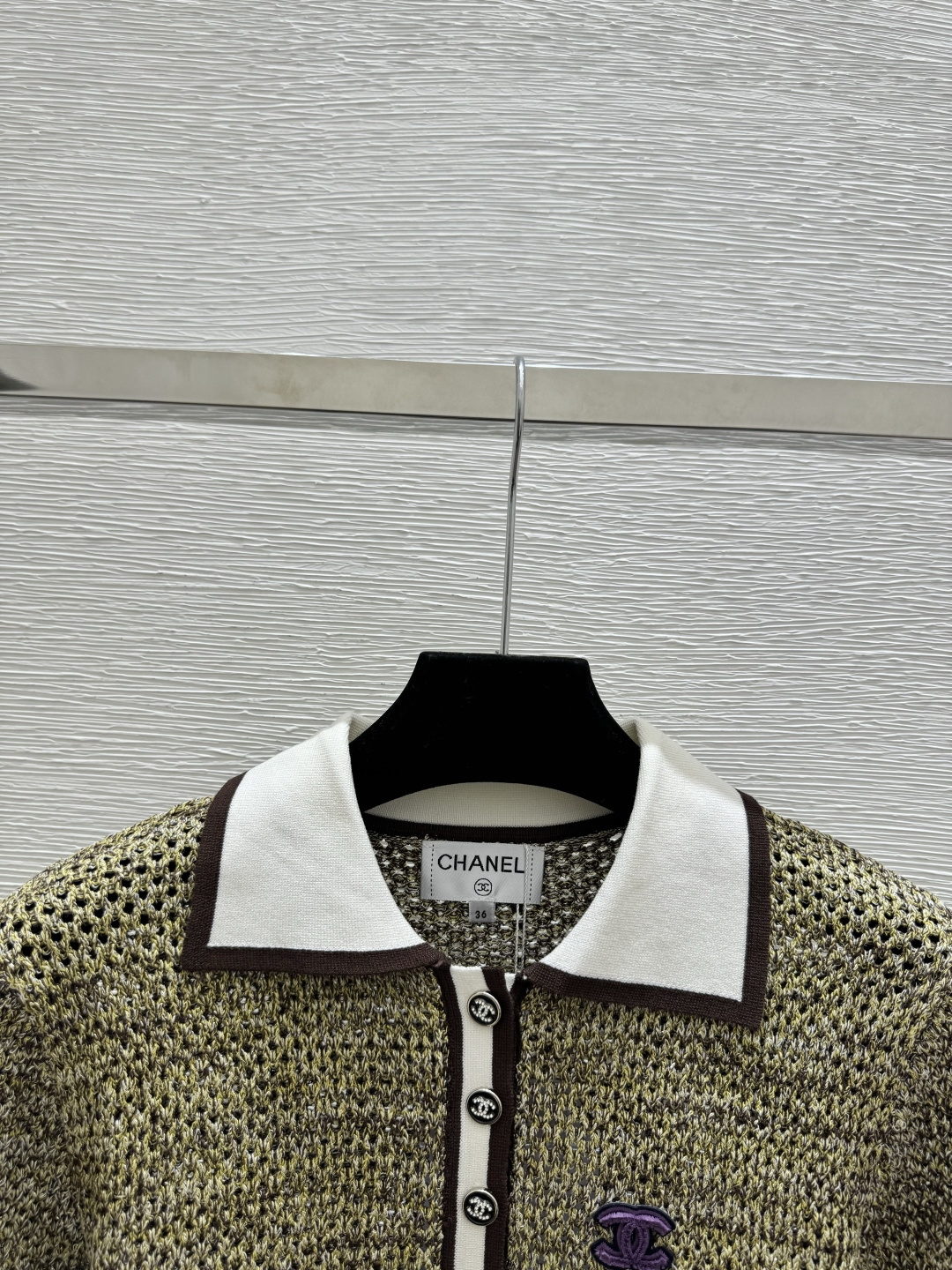 🆕CH家🆕 春夏新款 撞色翻领镂空针织短袖颜色：绿色尺码：36.38.40