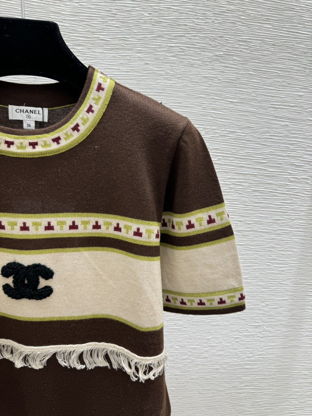 🆕CH家🆕 春夏新款 撞色条纹圆领针织短袖颜色：咖啡尺码：36.38.40