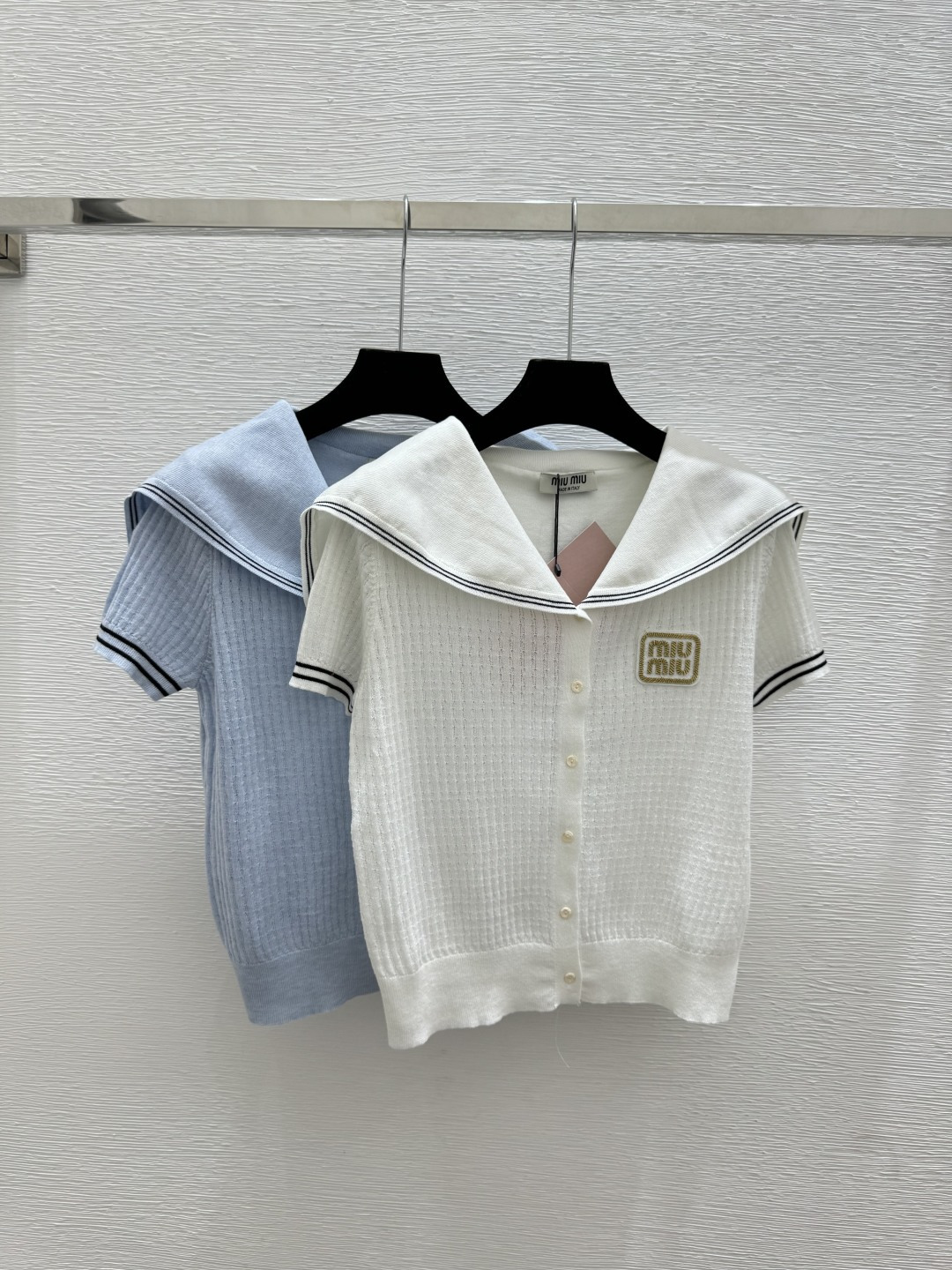 🆕M家🆕 春夏新款 纯色海军领针织短袖开衫颜色：白色 蓝色尺码：36.38.40
