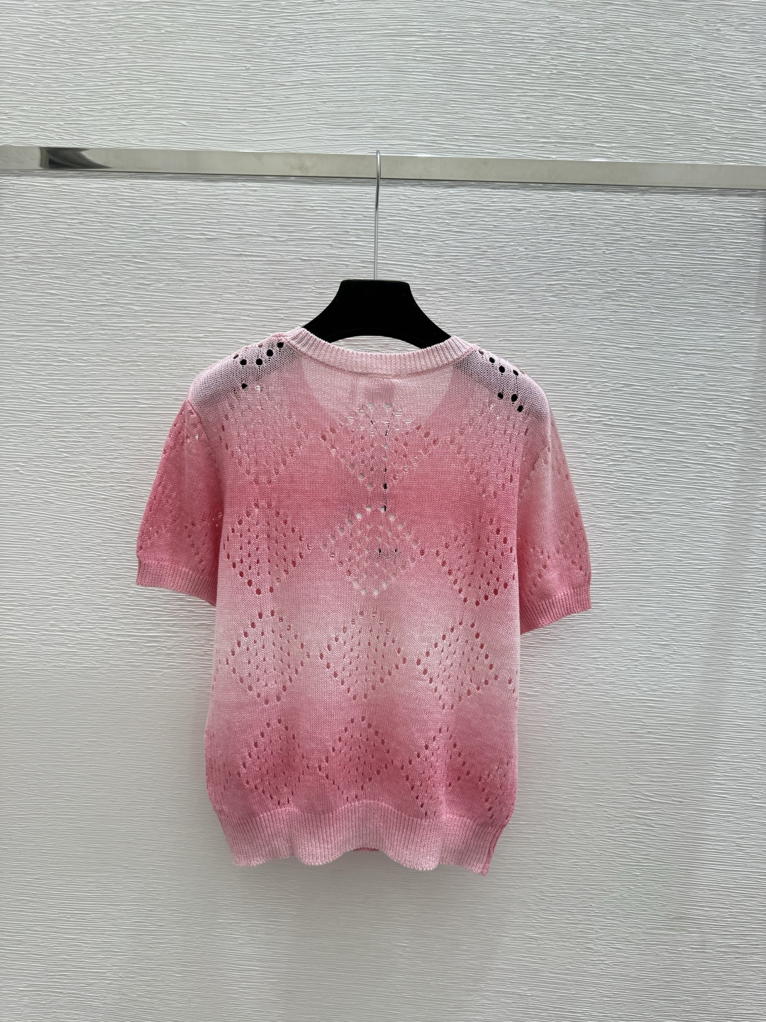 🆕D家🆕 春夏新款 撞色条纹菱格镂空圆领针织短袖颜色：粉色 蓝色 宝蓝尺码：36.38.40