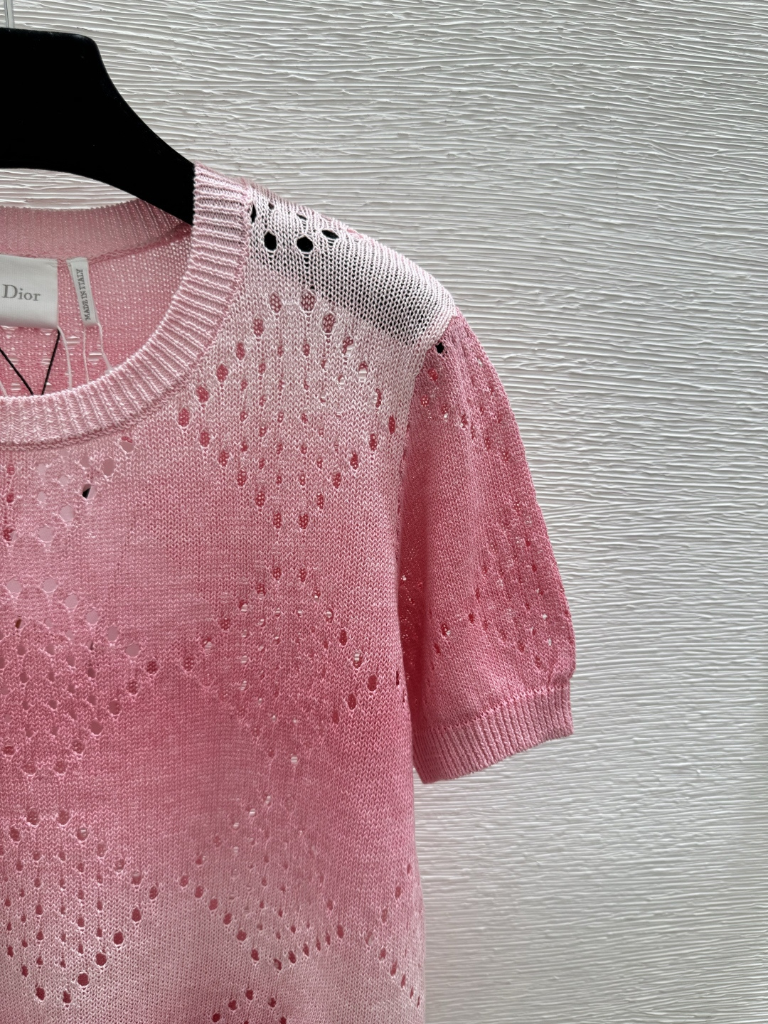 🆕D家🆕 春夏新款 撞色条纹菱格镂空圆领针织短袖颜色：粉色 蓝色 宝蓝尺码：36.38.40