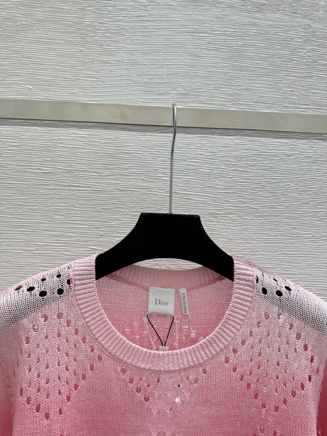 🆕D家🆕 春夏新款 撞色条纹菱格镂空圆领针织短袖颜色：粉色 蓝色 宝蓝尺码：36.38.40