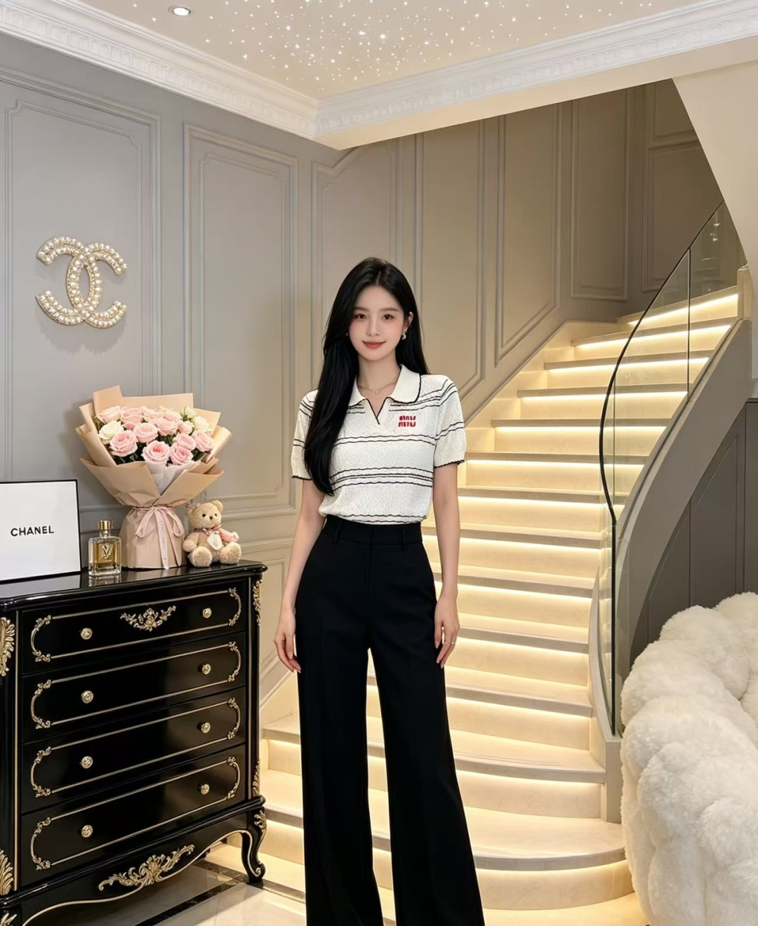 🆕M家🆕 春夏新款 撞色条纹翻领针织短袖颜色：白色 黑色尺码：36.38.40