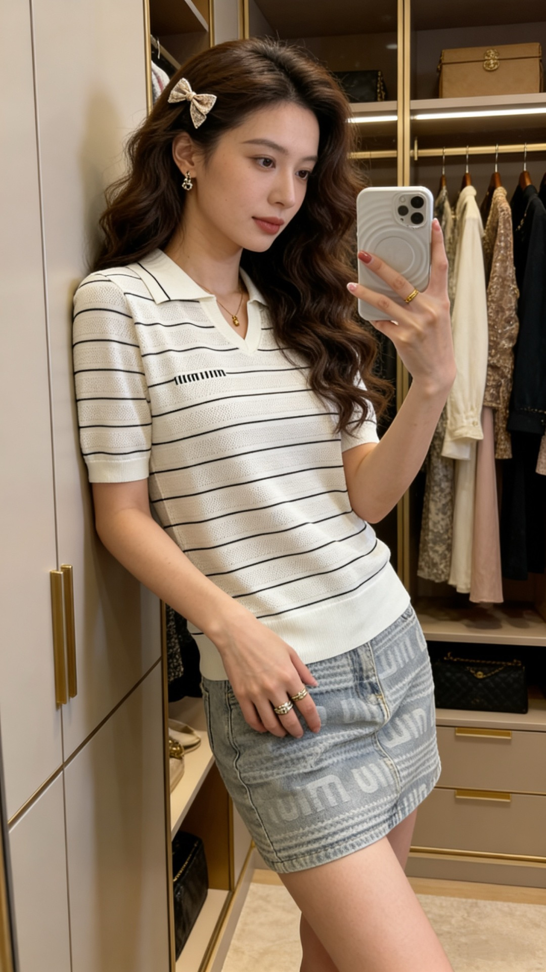 🆕M家🆕 春夏新款 撞色条纹翻领针织短袖颜色：白色 宝蓝尺码：36.38.40