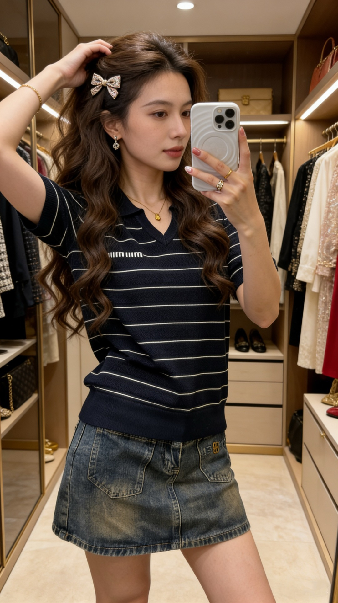 🆕M家🆕 春夏新款 撞色条纹翻领针织短袖颜色：白色 宝蓝尺码：36.38.40