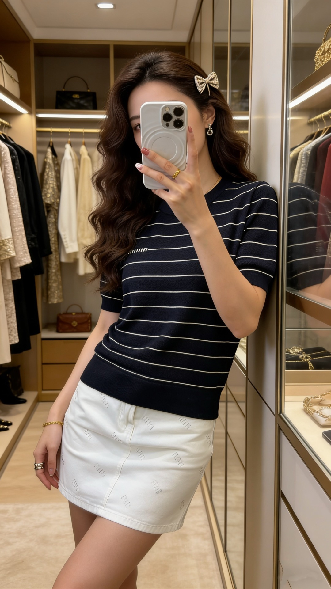 🆕M家🆕 春夏新款 撞色条纹圆领针织短袖颜色：白色 宝蓝尺码：36.38.40