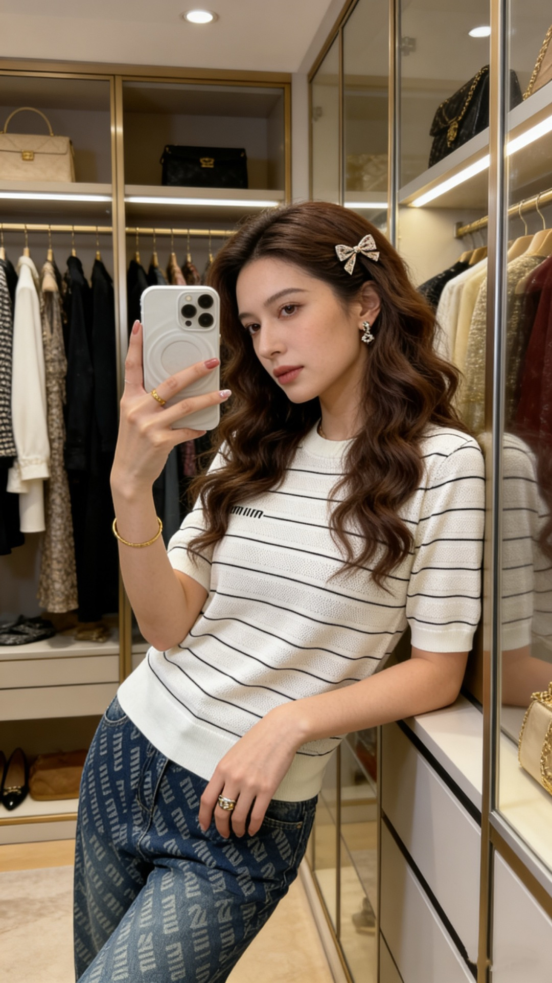 🆕M家🆕 春夏新款 撞色条纹圆领针织短袖颜色：白色 宝蓝尺码：36.38.40