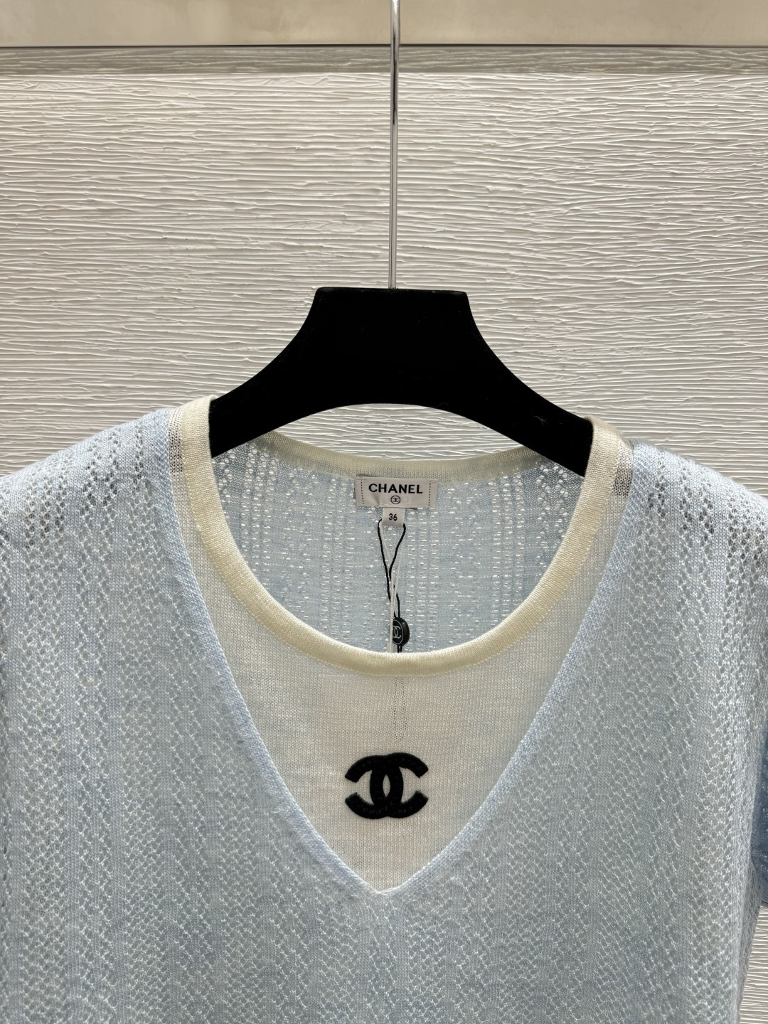 🆕CH家🆕 春夏新款 撞色假两件圆领针织短袖颜色：蓝色 灰色尺码：36.38.40