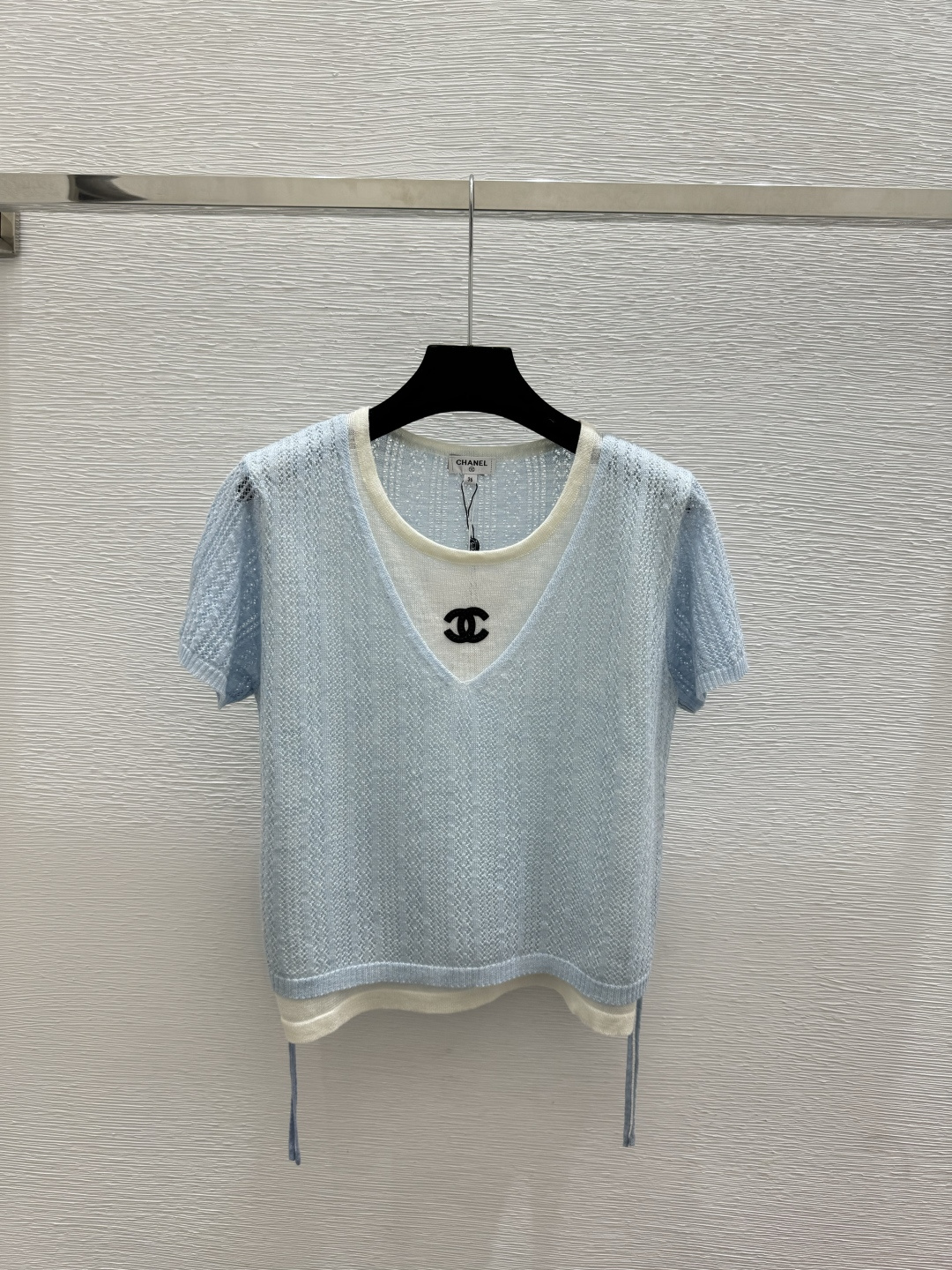 🆕CH家🆕 春夏新款 撞色假两件圆领针织短袖颜色：蓝色 灰色尺码：36.38.40