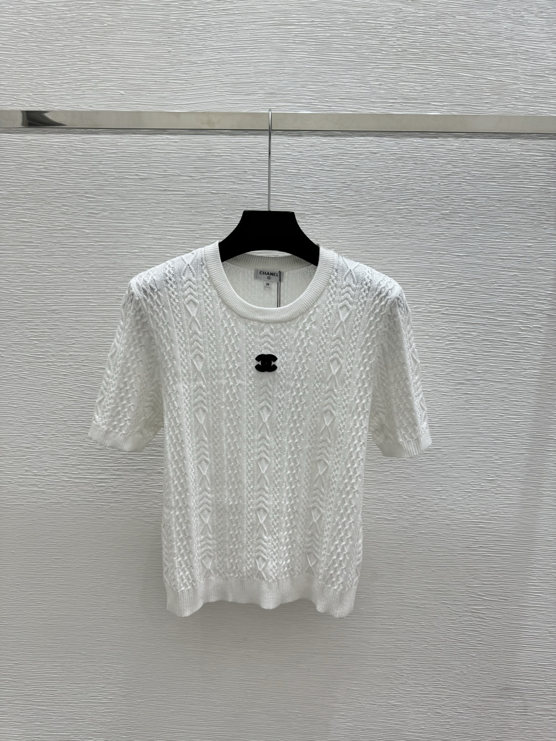 🆕CH家🆕 春夏新款 纯色简约圆领针织短袖颜色：白色 宝蓝尺码：36.38.40