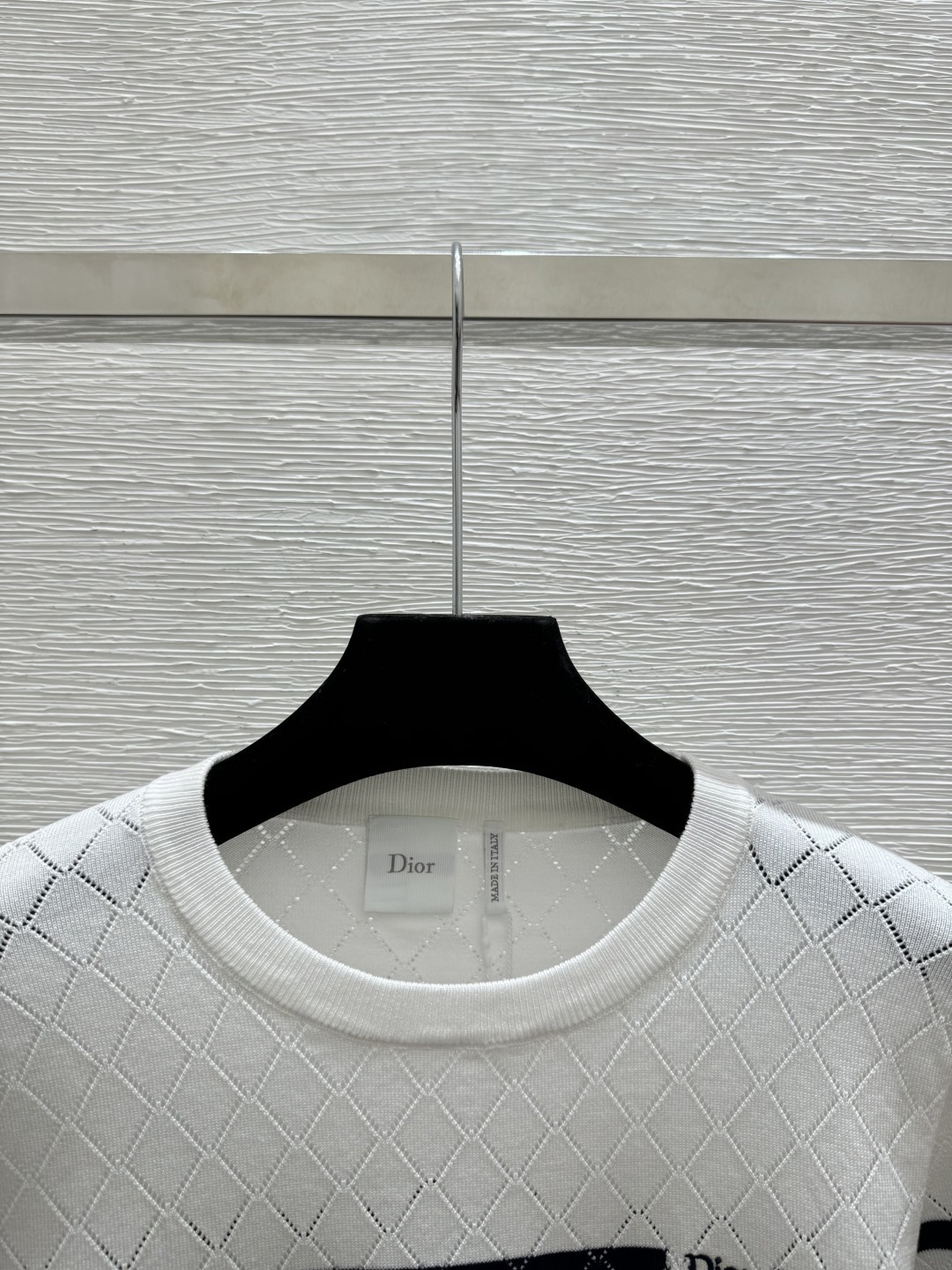 🆕D家🆕 春夏新款 撞色条纹镂空圆领针织短袖颜色：白色宝蓝尺码：36.38.40