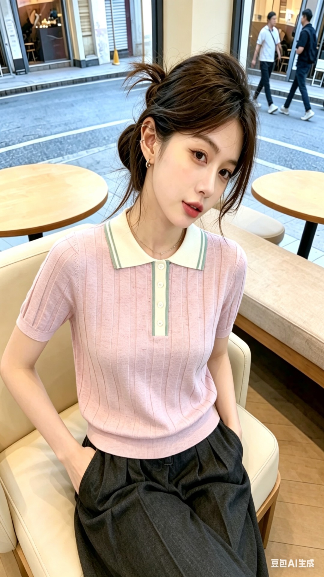 @🆕P家🆕 春夏新款 撞色翻领简约针织短袖颜色：粉色 蓝色 灰色尺码：36.38.40